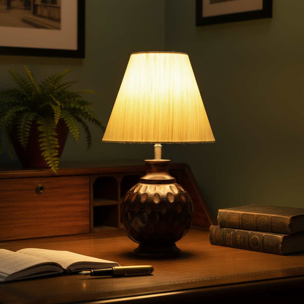 Rustic Wooden Bedside Table Lamp with Linen Shade – Traditional Night Lamp for Home Décor, Pack Of 1(Cream Texture)