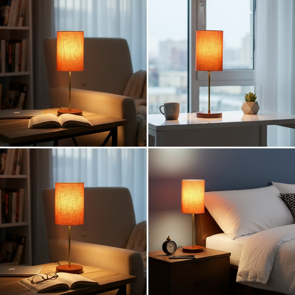Decorative Brown Table Lamp with Cylinder Shade – Stylish Bedside & Reading Lamp for Home Décor(Orange Texture) - Image 5