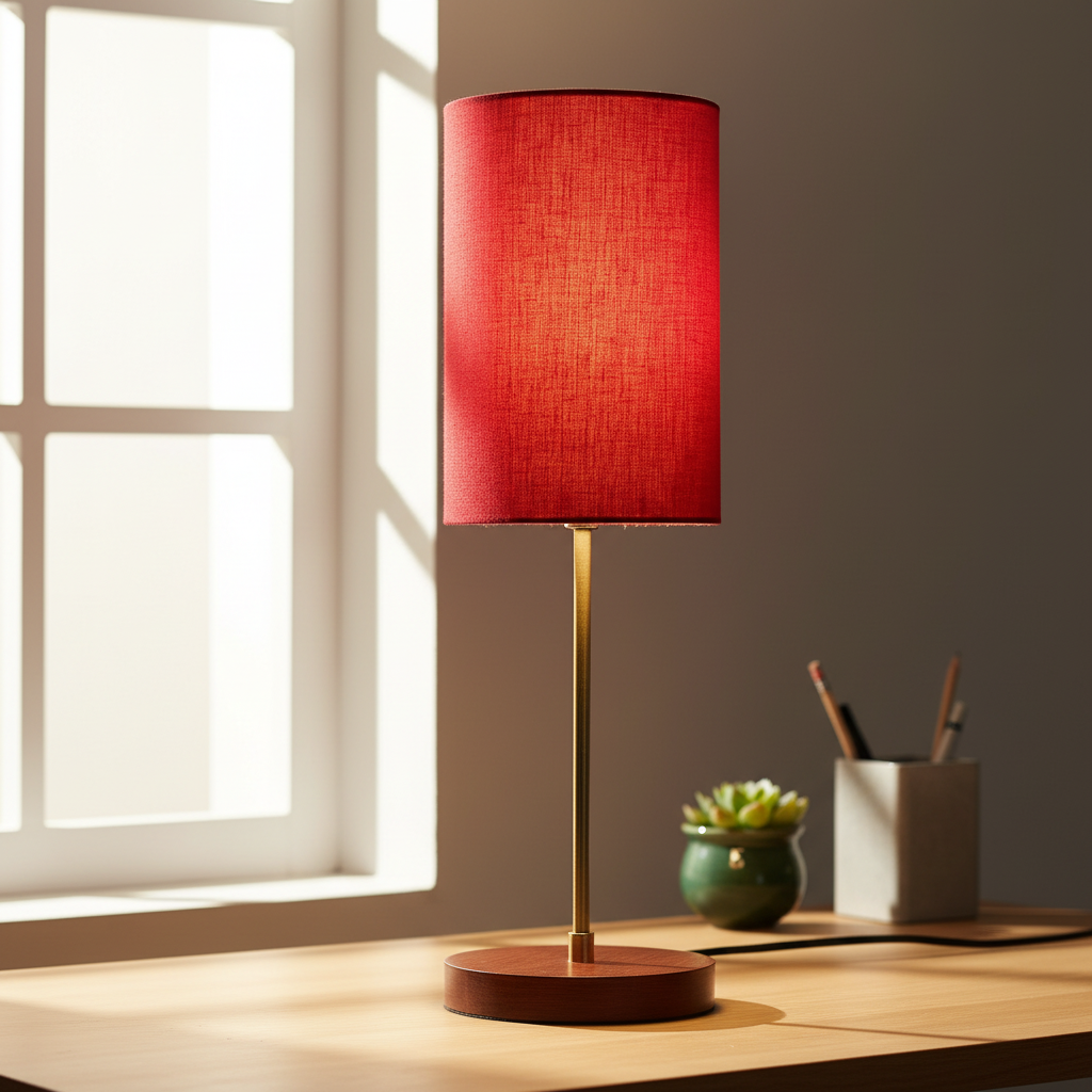 Decorative Brown Table Lamp with Cylinder Shade – Stylish Bedside & Reading Lamp for Home Décor(Red)