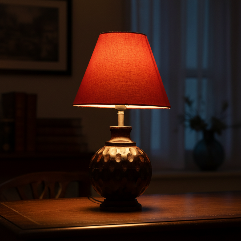 Rustic Wooden Bedside Table Lamp with Linen Shade – Traditional Night Lamp for Home Décor, Pack Of 1(Orange)