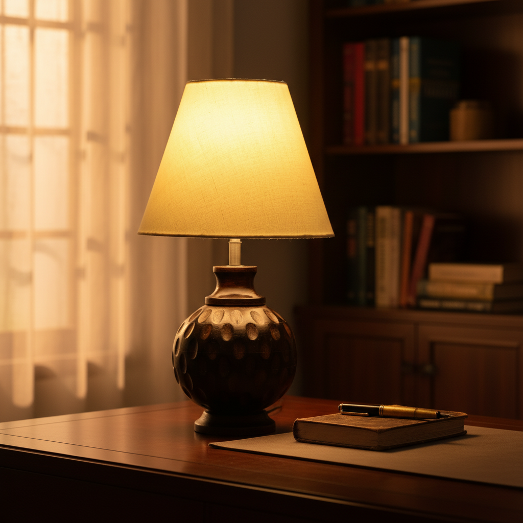 Rustic Wooden Bedside Table Lamp with Linen Shade – Traditional Night Lamp for Home Décor, Pack Of 1(Cream) - Image 5