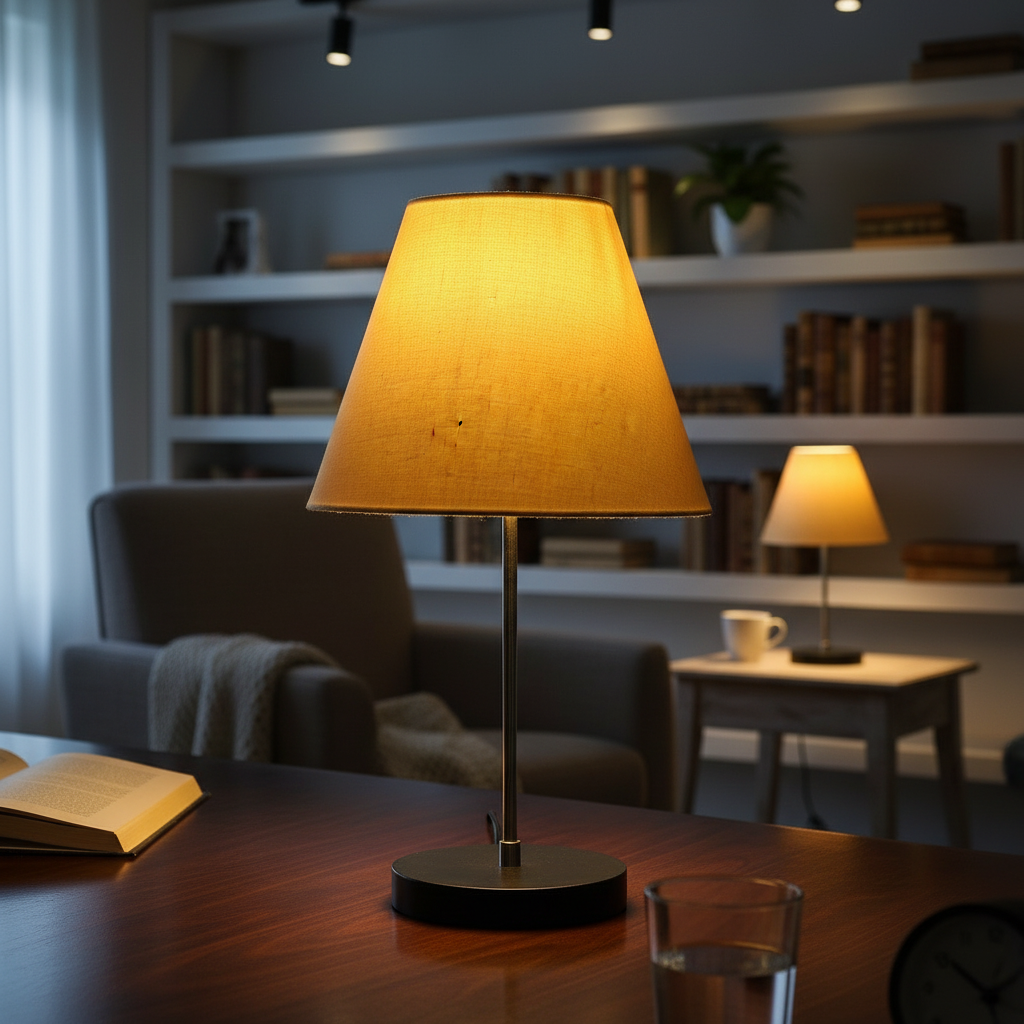 Minimalist Desk Lamp with Black Round Base – Soft Warm Lighting for Living Room & Study, Pack Of 1(Pale Yellow)