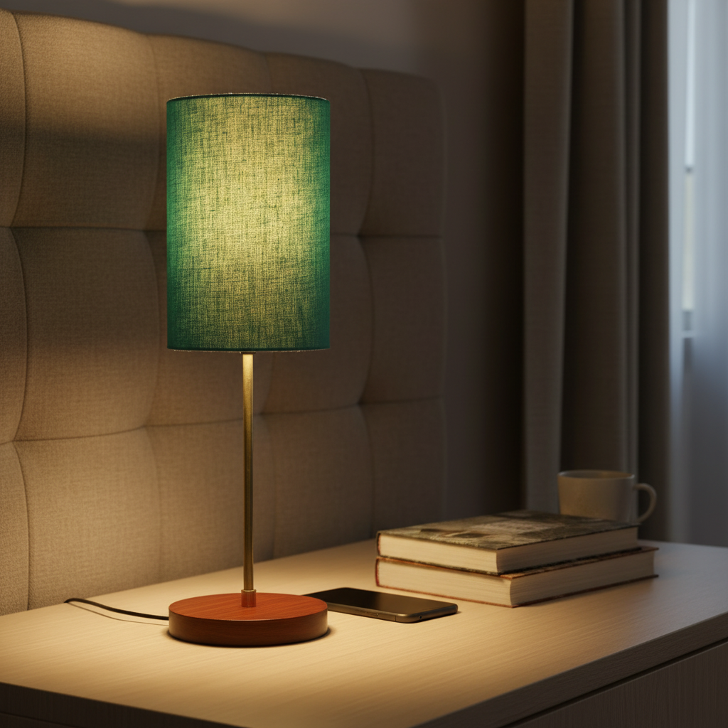 Decorative Brown Table Lamp with Cylinder Shade – Stylish Bedside & Reading Lamp for Home Décor(Teal) - Image 3