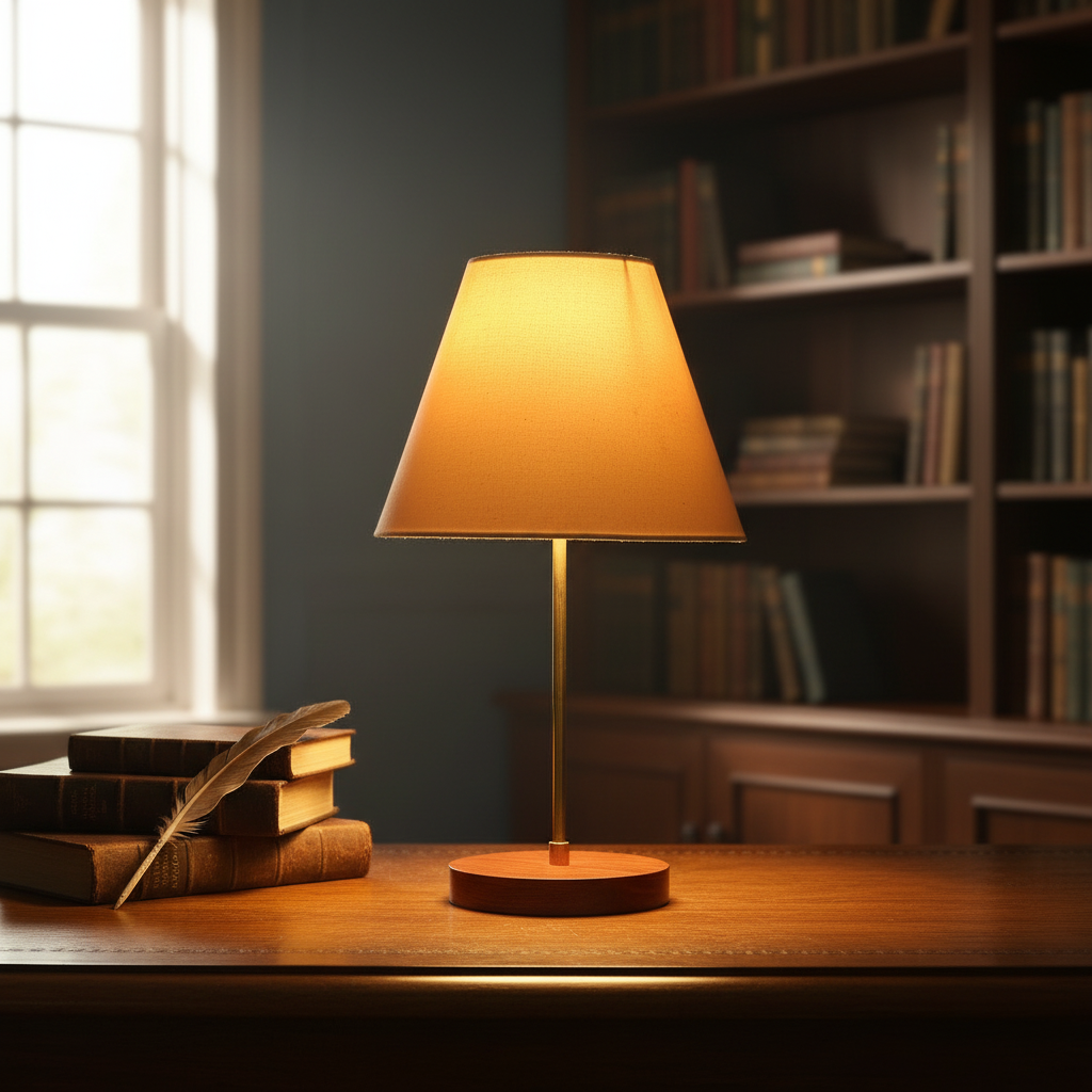 Decorative Brown Table Lamp with Conical Shade – Stylish Bedside & Reading Lamp for Home Décor(Cream) - Image 2