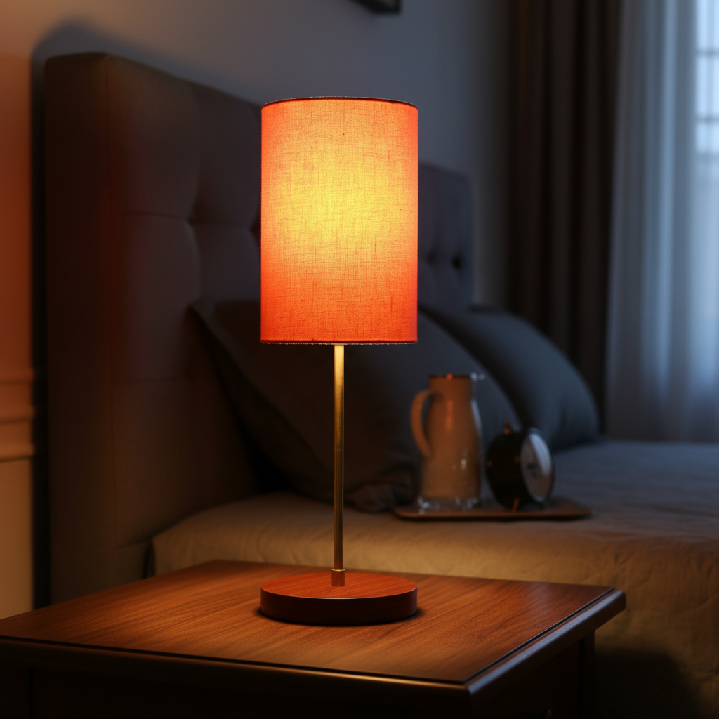 Decorative Brown Table Lamp with Cylinder Shade – Stylish Bedside & Reading Lamp for Home Décor(Orange) - Image 3