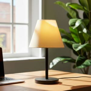 Black Bedside Lamp with Fabric Shade Minimalist Lamp for Bedroom, Living Room & Office – Warm Ambient Nightstand Light(White)