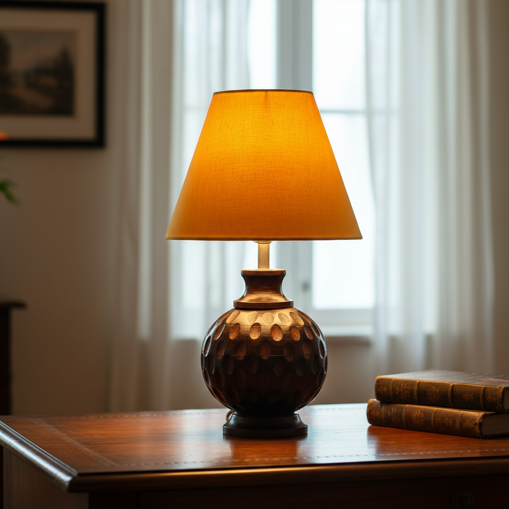 Rustic Wooden Bedside Table Lamp with Linen Shade – Traditional Night Lamp for Home Décor, Pack Of 1(Yellow) - Image 3