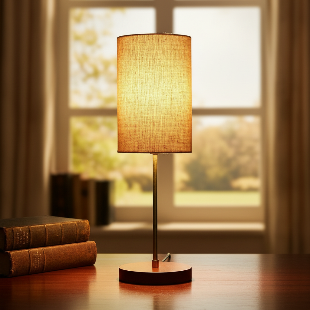 Decorative Brown Table Lamp with Cylinder Shade – Stylish Bedside & Reading Lamp for Home Décor(Premium Jute)