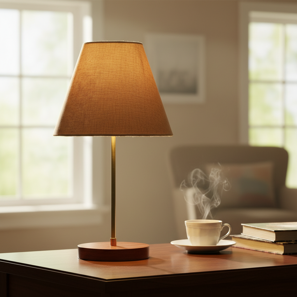 Decorative Brown Table Lamp with Conical Shade – Stylish Bedside & Reading Lamp for Home Décor(Beige) - Image 8