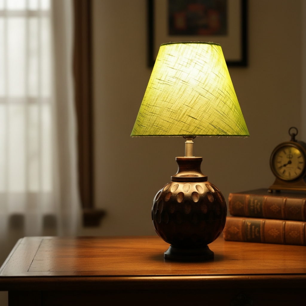 Rustic Wooden Bedside Table Lamp with Linen Shade – Traditional Night Lamp for Home Décor, Pack Of 1(Green Texture) - Image 13