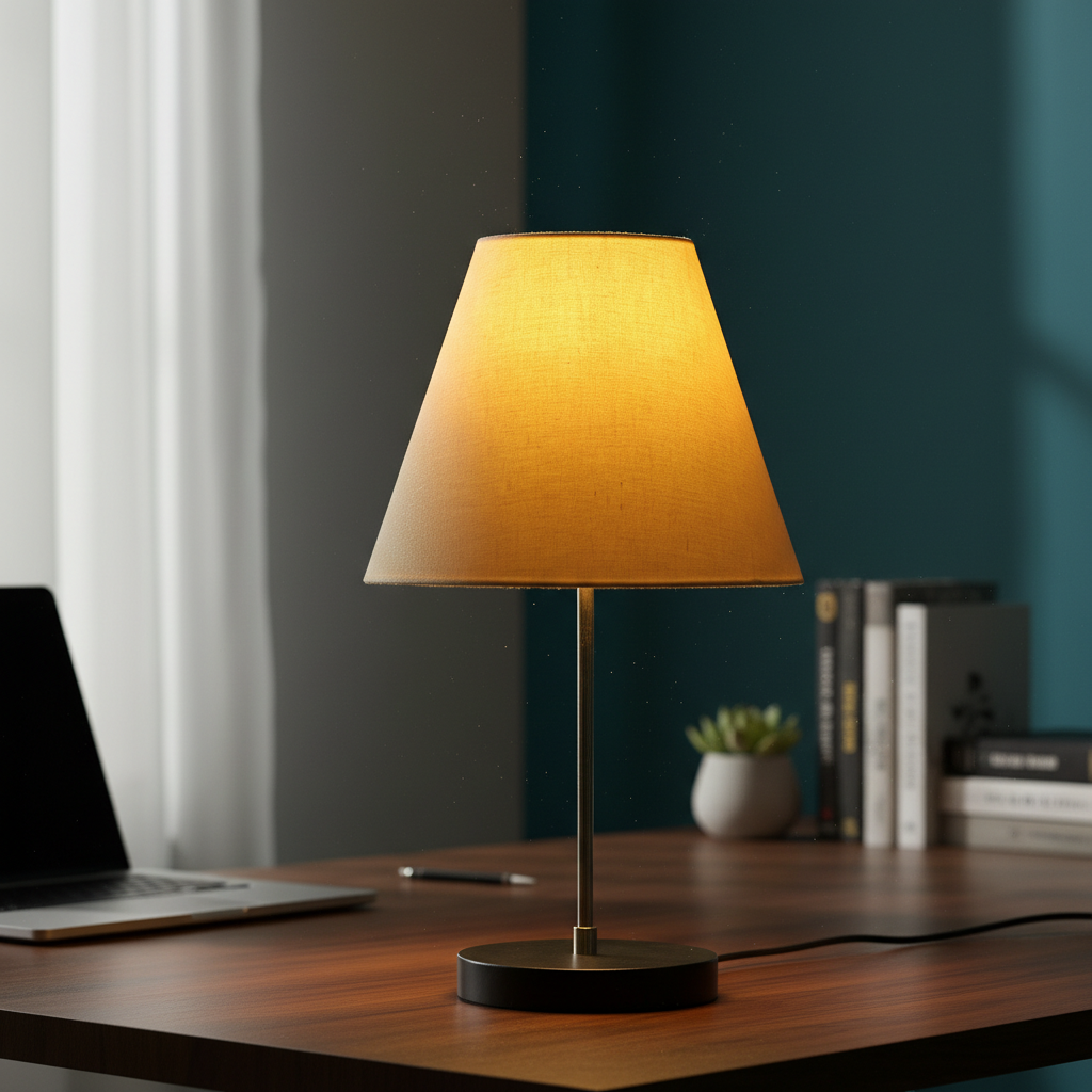 Minimalist Desk Lamp with Black Round Base – Soft Warm Lighting for Living Room & Study, Pack Of 1(Pale Yellow) - Image 5