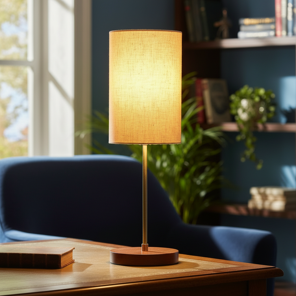 Decorative Brown Table Lamp with Cylinder Shade – Stylish Bedside & Reading Lamp for Home Décor(Flex)
