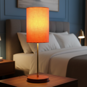 Decorative Brown Table Lamp with Cylinder Shade – Stylish Bedside & Reading Lamp for Home Décor(Orange)