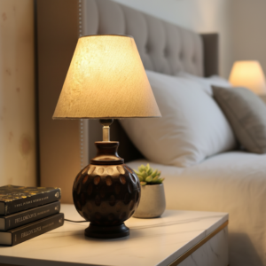 Rustic Wooden Bedside Table Lamp with Linen Shade – Traditional Night Lamp for Home Décor, Pack Of 1(Premium Jute)