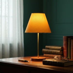 Decorative Brown Table Lamp with Conical Shade – Stylish Bedside & Reading Lamp for Home Décor(Dark Yellow)