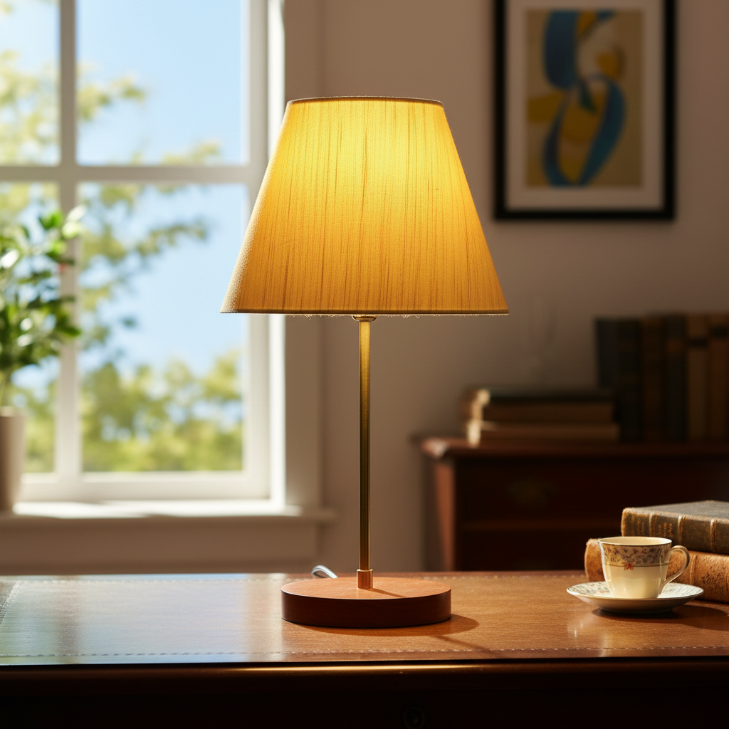 Decorative Brown Table Lamp with Conical Shade – Stylish Bedside & Reading Lamp for Home Décor(Cream Texture)