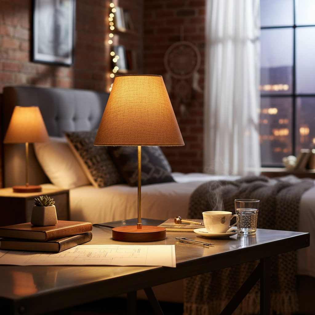 Decorative Brown Table Lamp with Conical Shade – Stylish Bedside & Reading Lamp for Home Décor(Beige) - Image 6