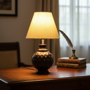 Rustic Wooden Bedside Table Lamp with Linen Shade – Traditional Night Lamp for Home Décor, Pack Of 1(Flex)