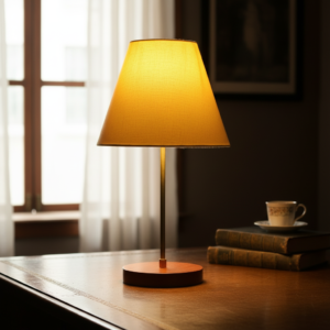 Decorative Brown Table Lamp with Conical Shade – Stylish Bedside & Reading Lamp for Home Décor(Pale Yellow)