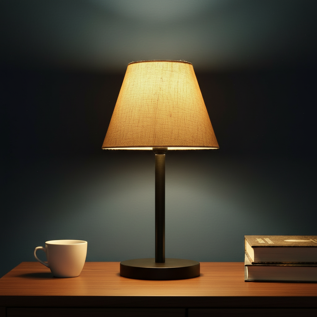 Black Bedside Lamp with Fabric Shade Minimalist Lamp for Bedroom, Living Room & Office – Warm Ambient Nightstand Light(Premium Jute)