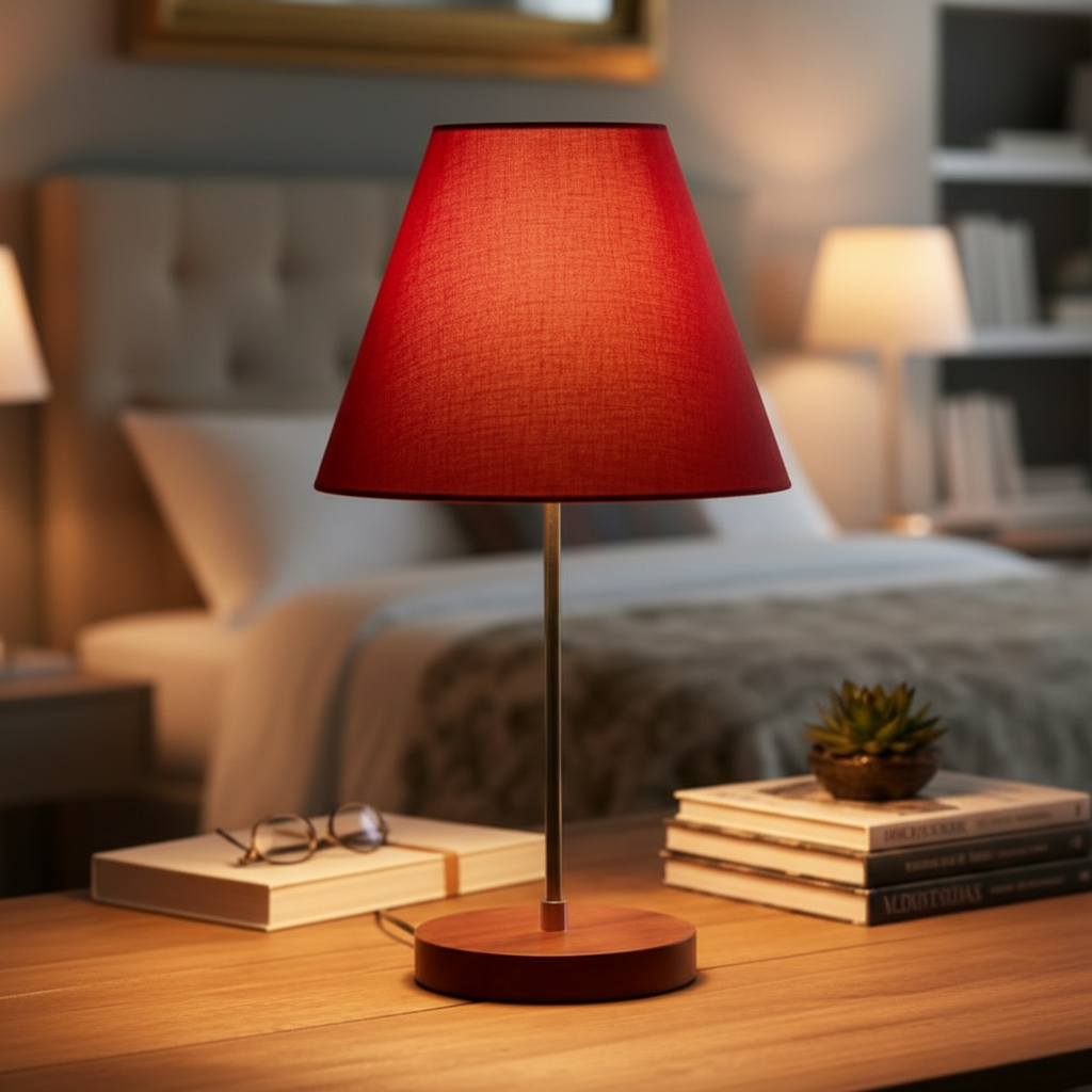 Decorative Brown Table Lamp with Conical Shade – Stylish Bedside & Reading Lamp for Home Décor(Red)