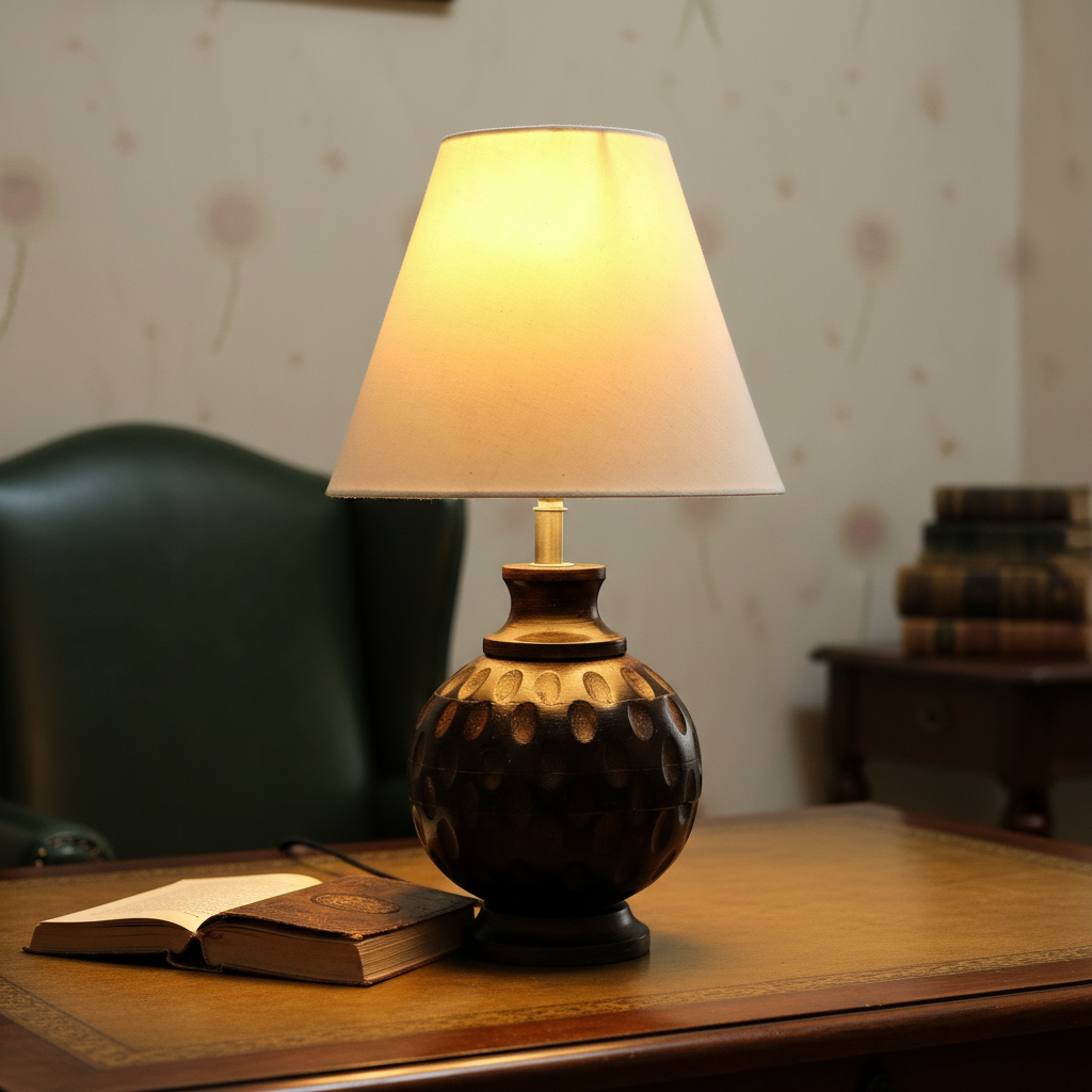 Rustic Wooden Bedside Table Lamp with Linen Shade – Traditional Night Lamp for Home Décor, Pack Of 1(White)