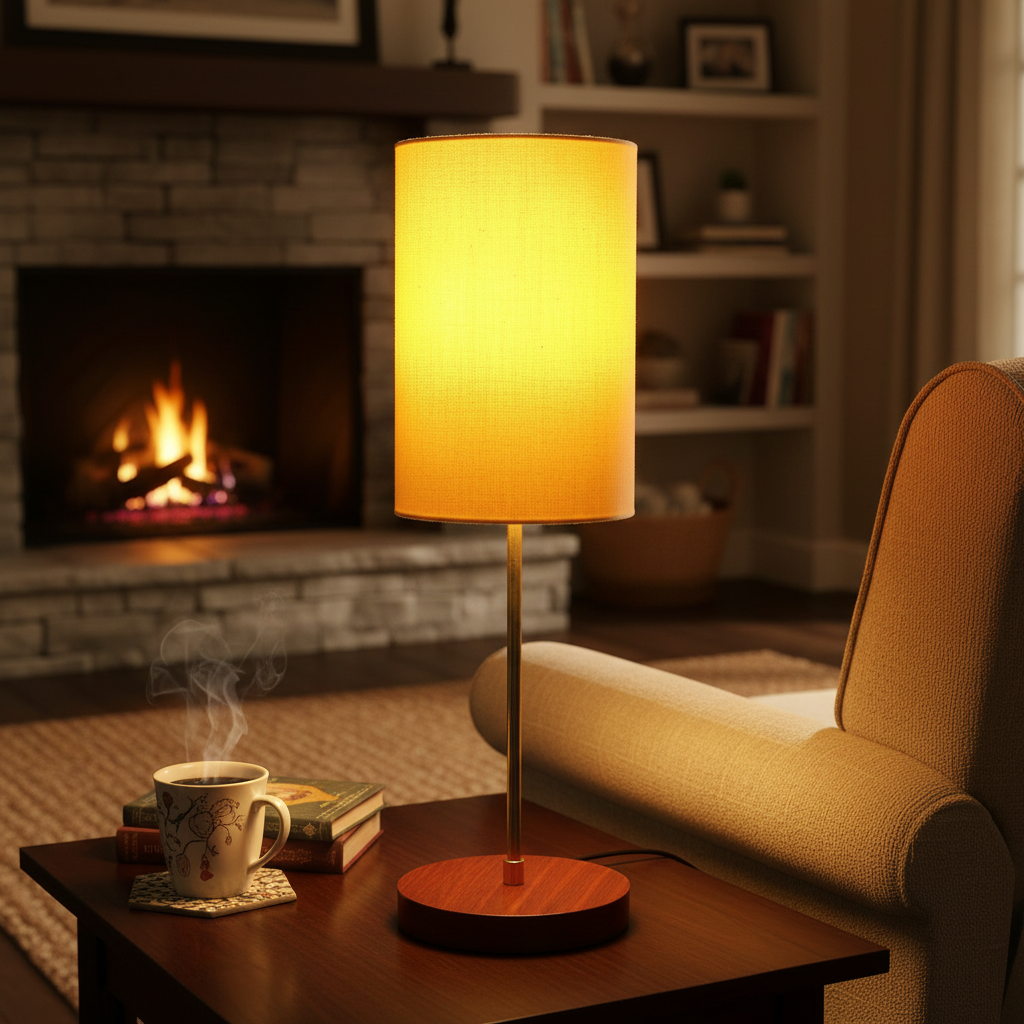 Decorative Brown Table Lamp with Cylinder Shade – Stylish Bedside & Reading Lamp for Home Décor(Yellow)