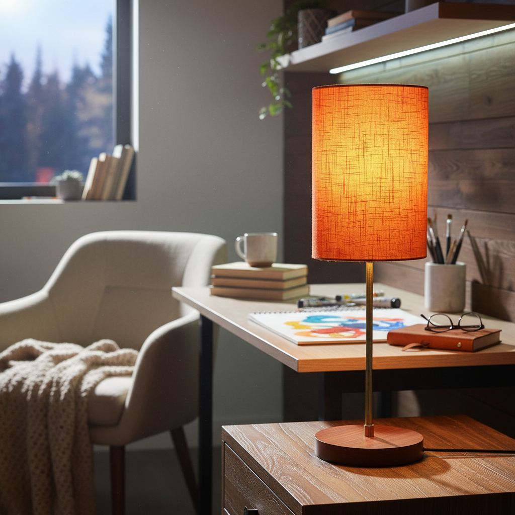 Decorative Brown Table Lamp with Cylinder Shade – Stylish Bedside & Reading Lamp for Home Décor(Orange Texture) - Image 9