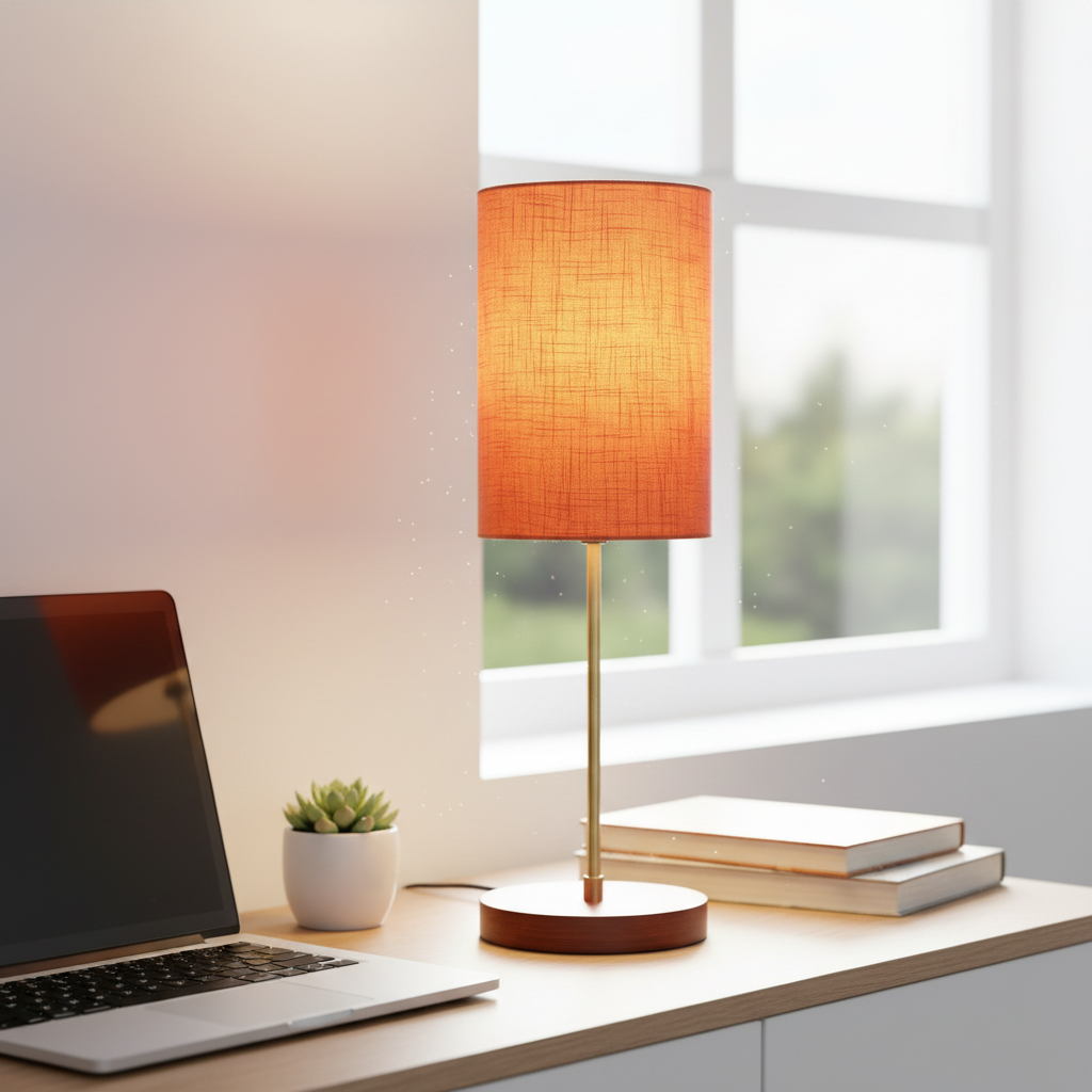 Decorative Brown Table Lamp with Cylinder Shade – Stylish Bedside & Reading Lamp for Home Décor(Orange Texture) - Image 10