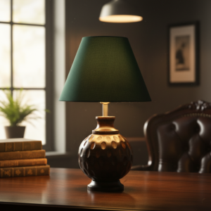 Rustic Wooden Bedside Table Lamp with Linen Shade – Traditional Night Lamp for Home Décor, Pack Of 1(Dark Green)