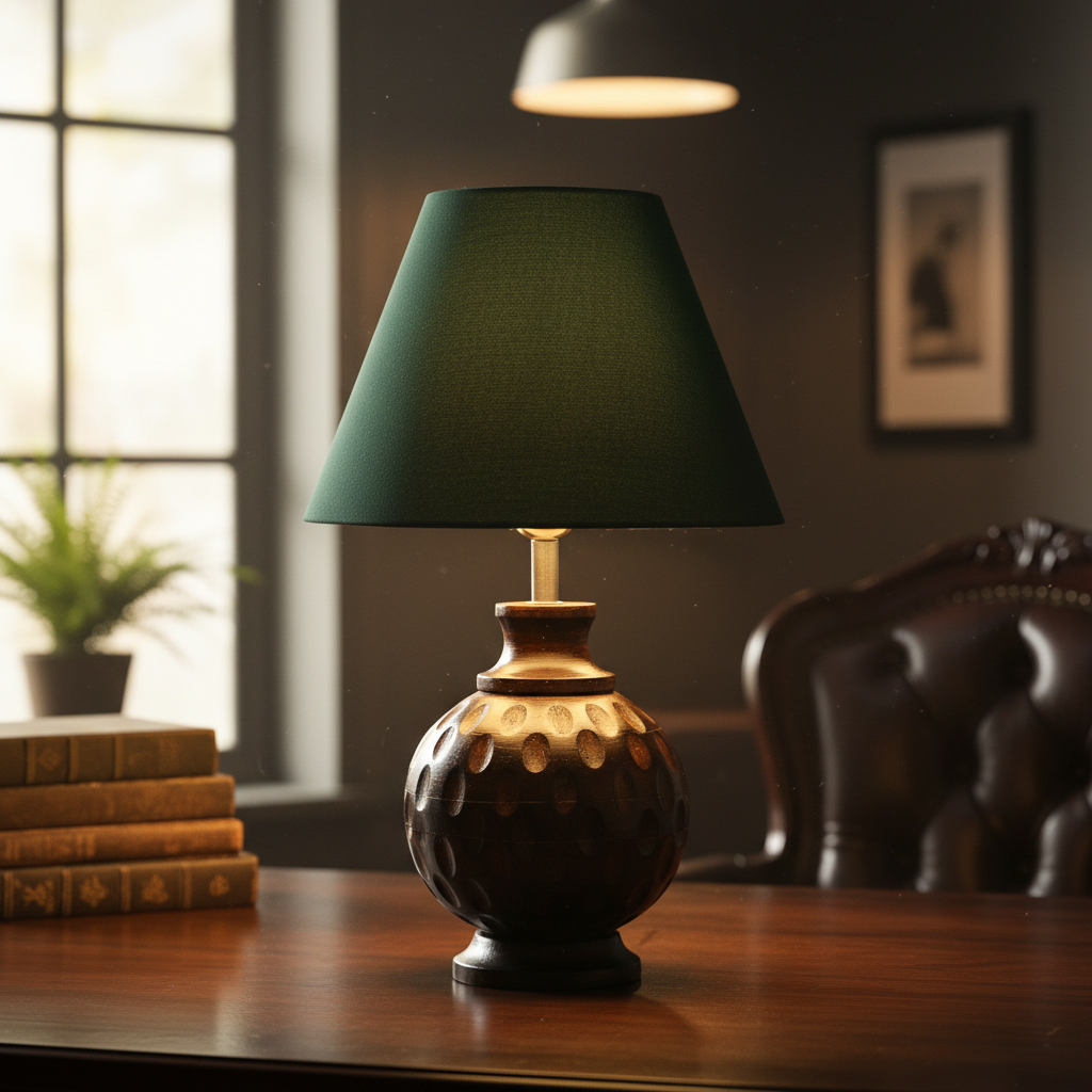 Rustic Wooden Bedside Table Lamp with Linen Shade – Traditional Night Lamp for Home Décor, Pack Of 1(Dark Green)