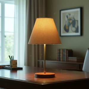 Decorative Brown Table Lamp with Conical Shade – Stylish Bedside & Reading Lamp for Home Décor(Beige)