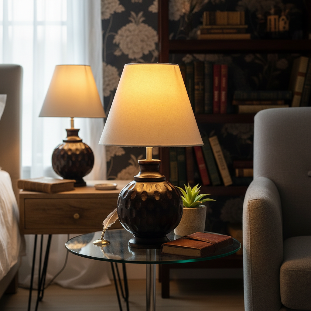 Rustic Wooden Bedside Table Lamp with Linen Shade – Traditional Night Lamp for Home Décor, Pack Of 1(White) - Image 9