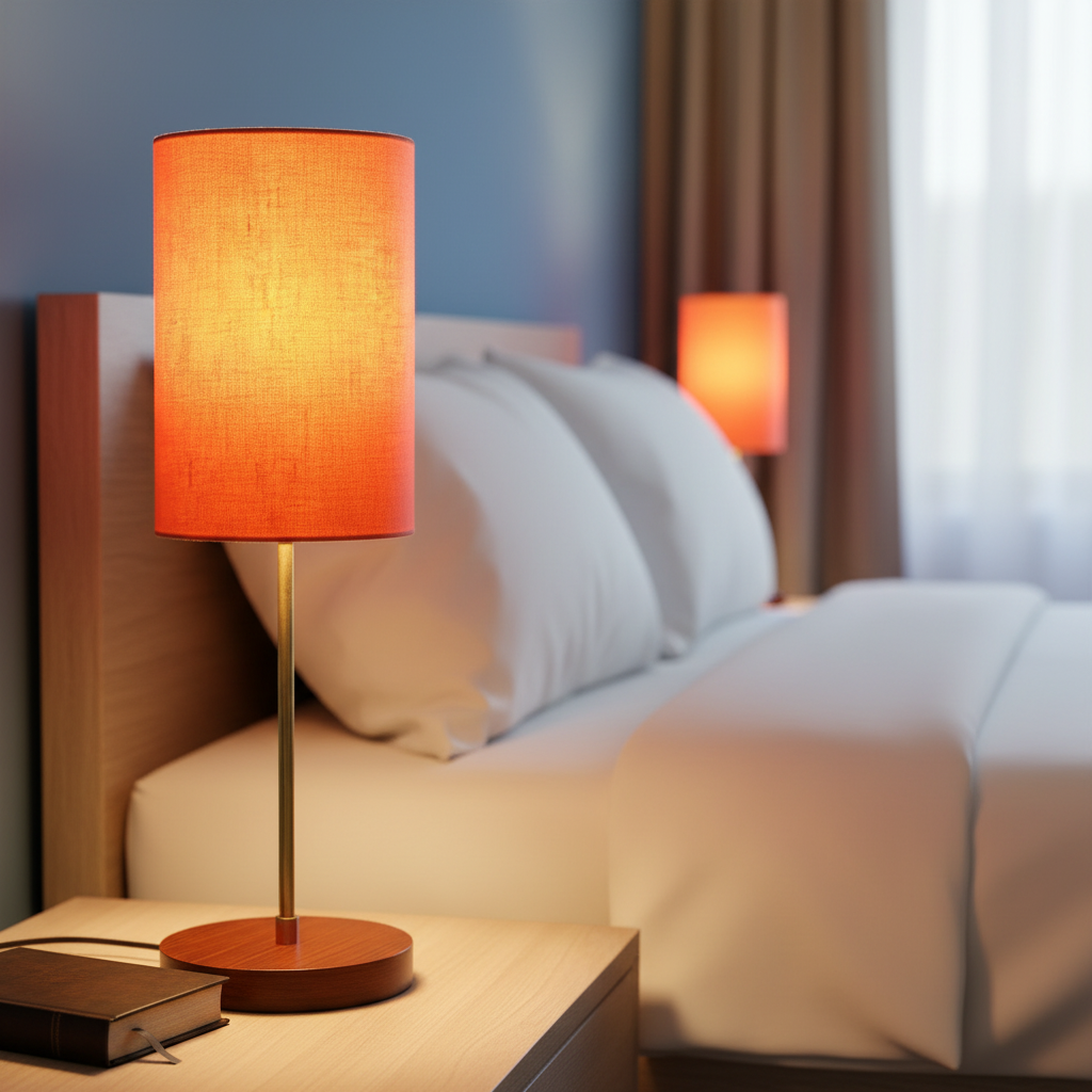 Decorative Brown Table Lamp with Cylinder Shade – Stylish Bedside & Reading Lamp for Home Décor(Orange) - Image 2
