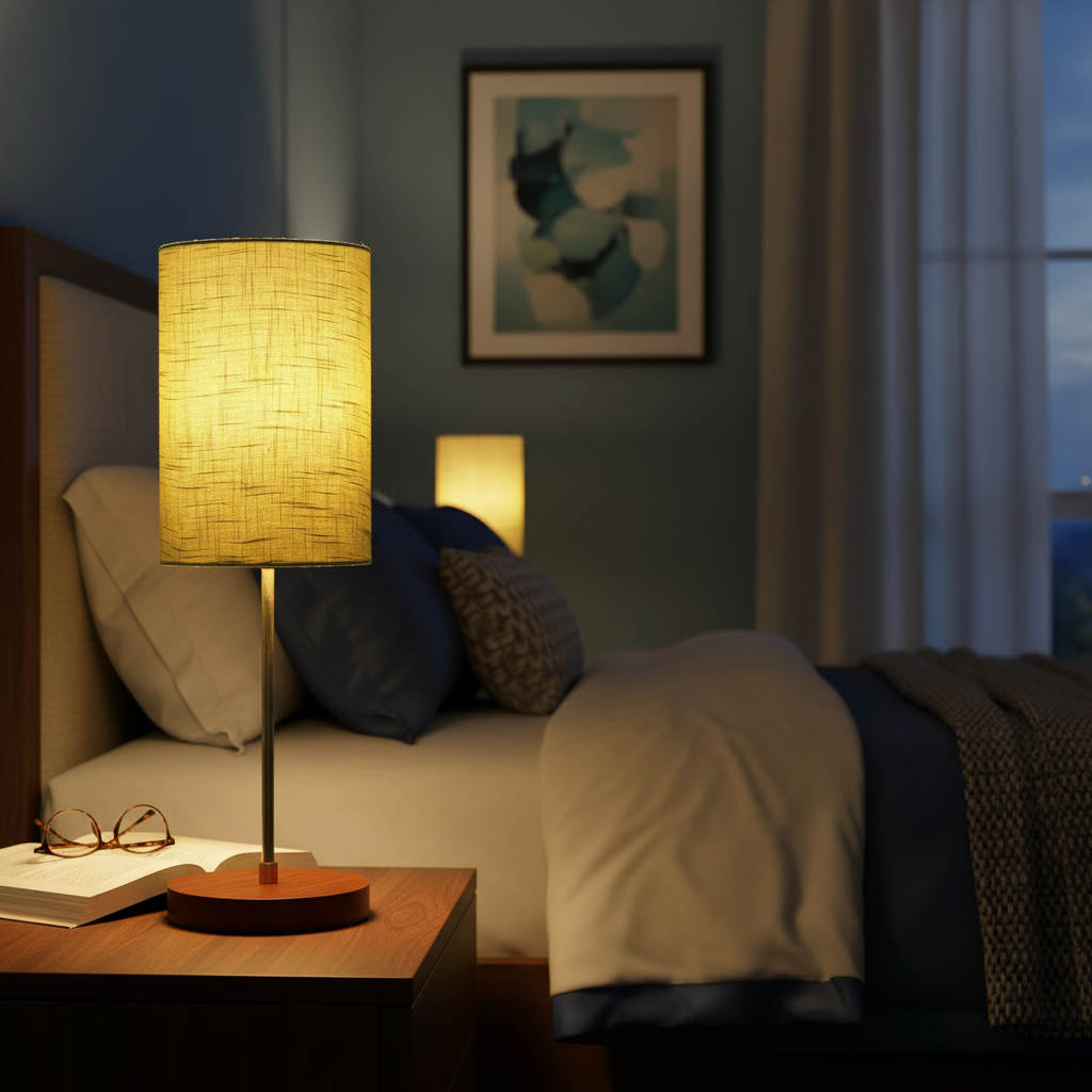 Decorative Brown Table Lamp with Cylinder Shade – Stylish Bedside & Reading Lamp for Home Décor(Green Texture) - Image 9