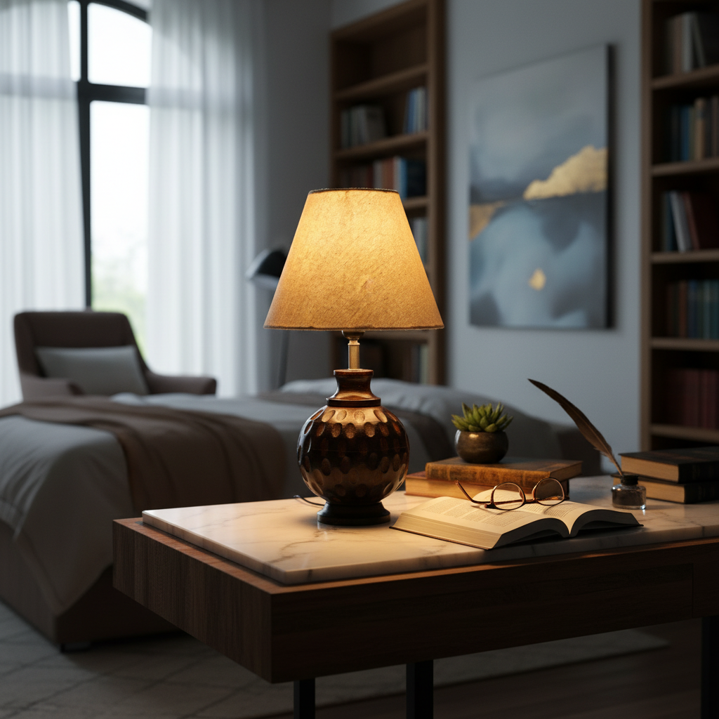 Rustic Wooden Bedside Table Lamp with Linen Shade – Traditional Night Lamp for Home Décor, Pack Of 1(Beige) - Image 11