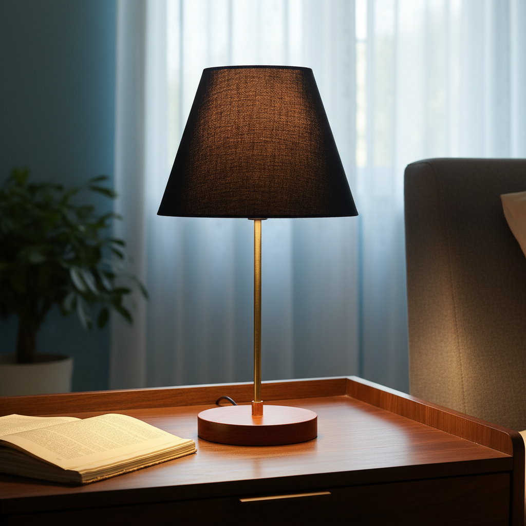 Decorative Brown Table Lamp with Conical Shade – Stylish Bedside & Reading Lamp for Home Décor(Black)