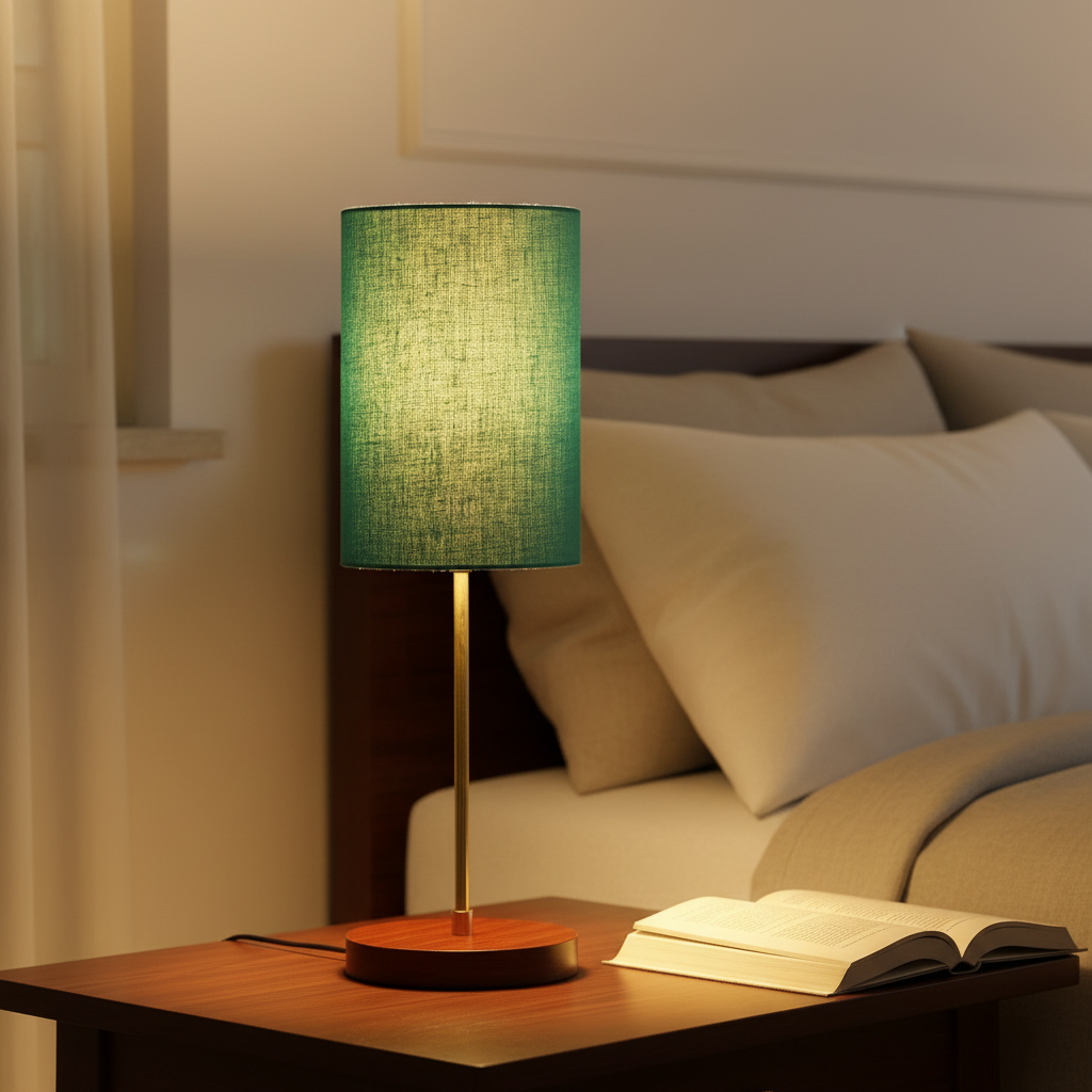 Decorative Brown Table Lamp with Cylinder Shade – Stylish Bedside & Reading Lamp for Home Décor(Teal) - Image 2