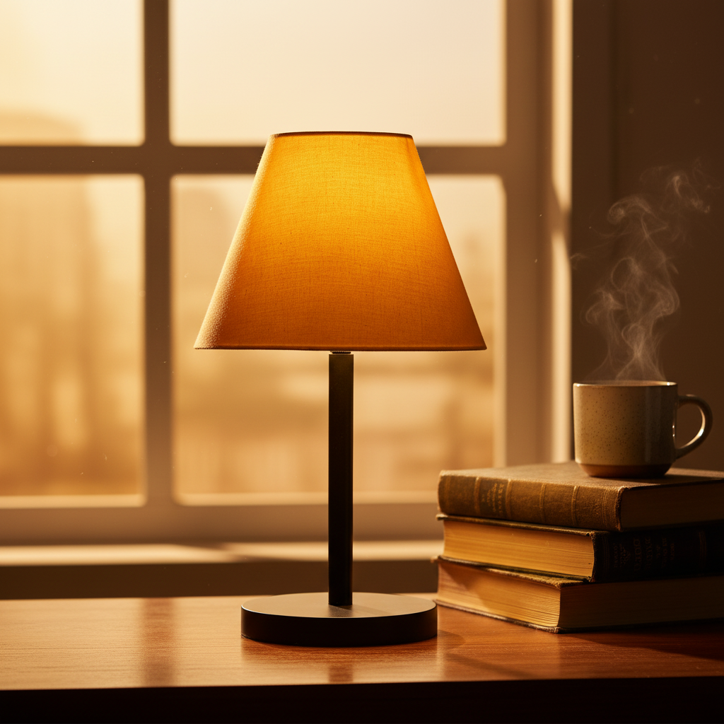 Black Bedside Lamp with Fabric Shade Minimalist Lamp for Bedroom, Living Room & Office – Warm Ambient Nightstand Light(Yellow)