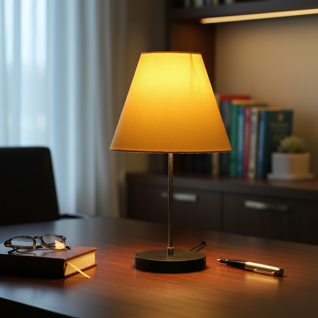 Minimalist Desk Lamp with Black Round Base – Soft Warm Lighting for Living Room & Study, Pack Of 1(Pale Yellow) - Image 8