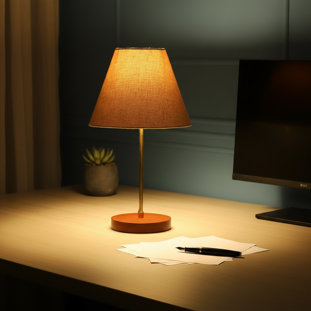 Decorative Brown Table Lamp with Conical Shade – Stylish Bedside & Reading Lamp for Home Décor(Beige) - Image 2