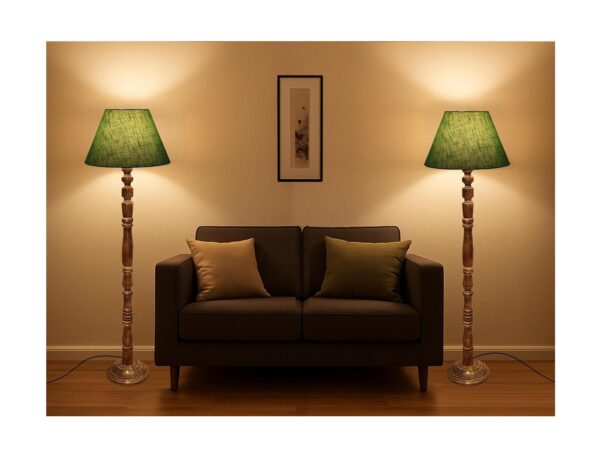 Pack of 2 Rustic Wood Conical Floor Lamp, Standing Light for Home Decor Living Room Bedroom & Dining Room Hotels Restaurant & Cafe and Gifting Items Complete Set- (Green Texture)