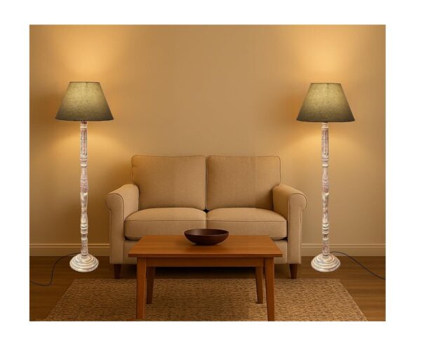 Pack of 2| Rustic Wood Floor Lamp, Standing Light for Home Decor Living Room Bedroom & Dining Room Hotels Restaurant & Cafe and Gifting Items Complete Set- (Beige)