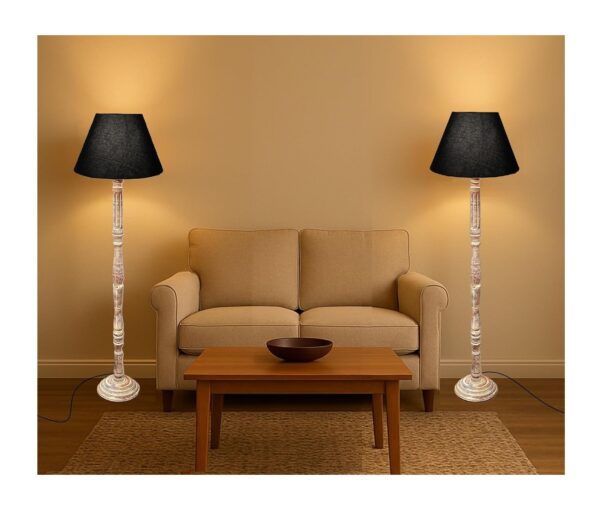 Pack of 2| Rustic Wood Floor Lamp, Standing Light for Home Decor Living Room Bedroom & Dining Room Hotels Restaurant & Cafe and Gifting Items Complete Set- (Black)