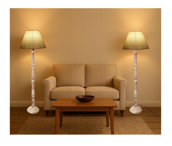 Pack of 2| Rustic Wood Floor Lamp, Standing Light for Home Decor Living Room Bedroom & Dining Room Hotels Restaurant & Cafe and Gifting Items Complete Set- (Cream Texture)