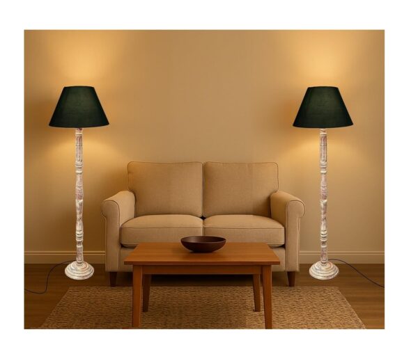 Pack of 2| Rustic Wood Floor Lamp, Standing Light for Home Decor Living Room Bedroom & Dining Room Hotels Restaurant & Cafe and Gifting Items Complete Set- (Dark Green)