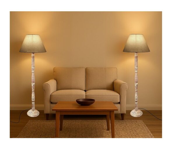 Pack of 2| Rustic Wood Floor Lamp, Standing Light for Home Decor Living Room Bedroom & Dining Room Hotels Restaurant & Cafe and Gifting Items Complete Set- (Flex)