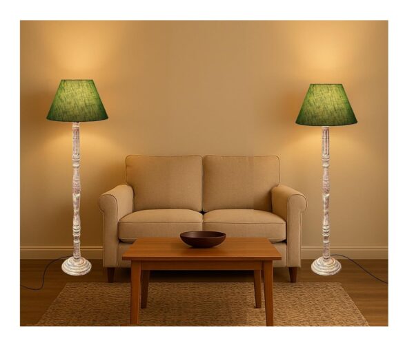 Pack of 2| Rustic Wood Floor Lamp, Standing Light for Home Decor Living Room Bedroom & Dining Room Hotels Restaurant & Cafe and Gifting Items Complete Set- (Green texture)