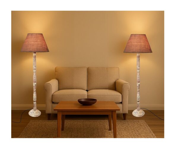 Pack of 2| Rustic Wood Floor Lamp, Standing Light for Home Decor Living Room Bedroom & Dining Room Hotels Restaurant & Cafe and Gifting Items Complete Set- (Natural Jute)