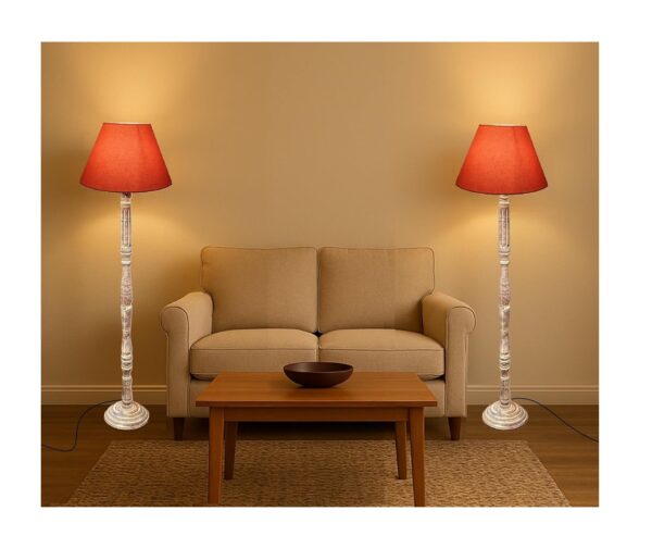 Pack of 2| Rustic Wood Floor Lamp, Standing Light for Home Decor Living Room Bedroom & Dining Room Hotels Restaurant & Cafe and Gifting Items Complete Set- (orange)